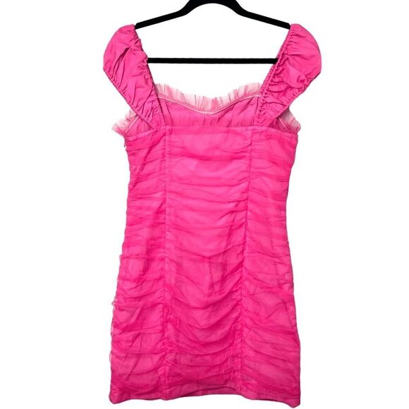 Endless Rose Hot Pink Tulle Ruched Mini Dress Sz M - Picture 8 of 9
